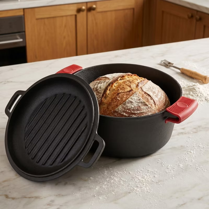 3-in-1 Cast Iron Dutch Oven with Skillet Lid