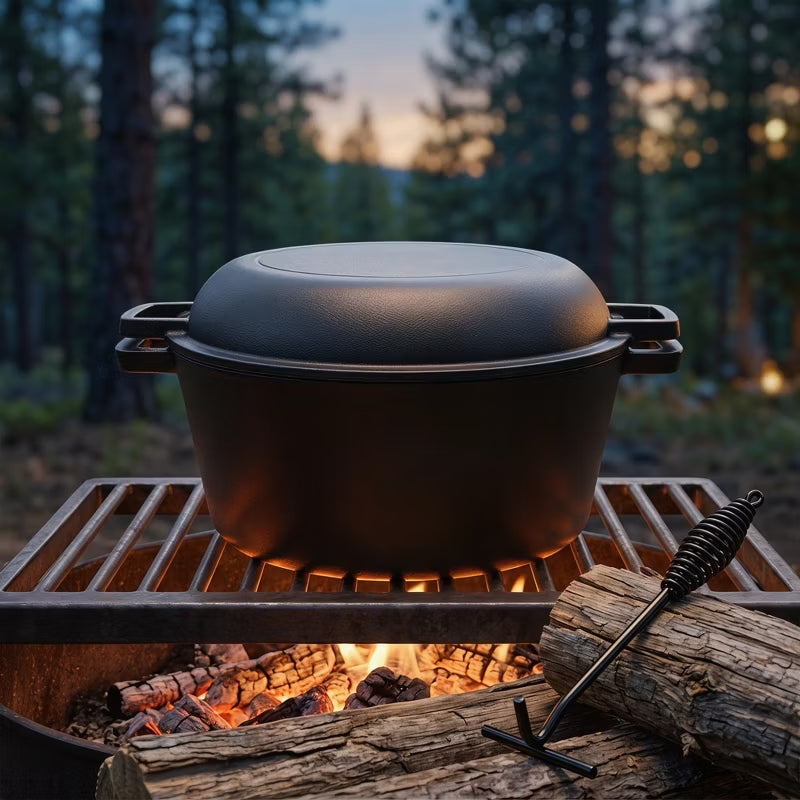 3-in-1 Cast Iron Dutch Oven with Skillet Lid