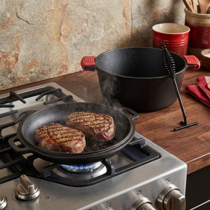 3-in-1 Cast Iron Dutch Oven with Skillet Lid