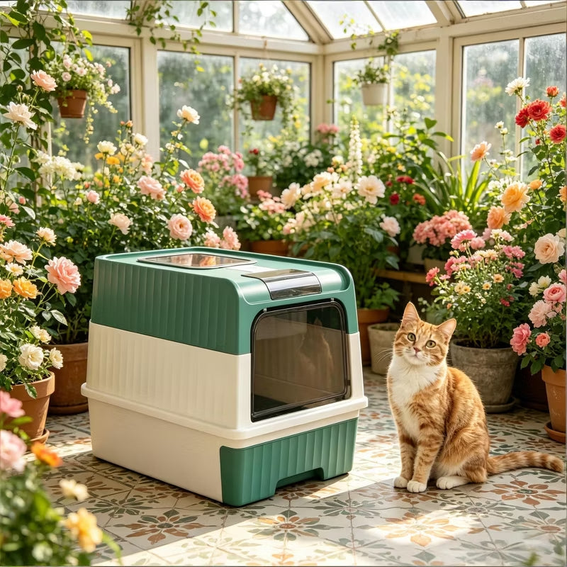 Fully Enclosed Cat Litter Box with Pull-Out Drawer