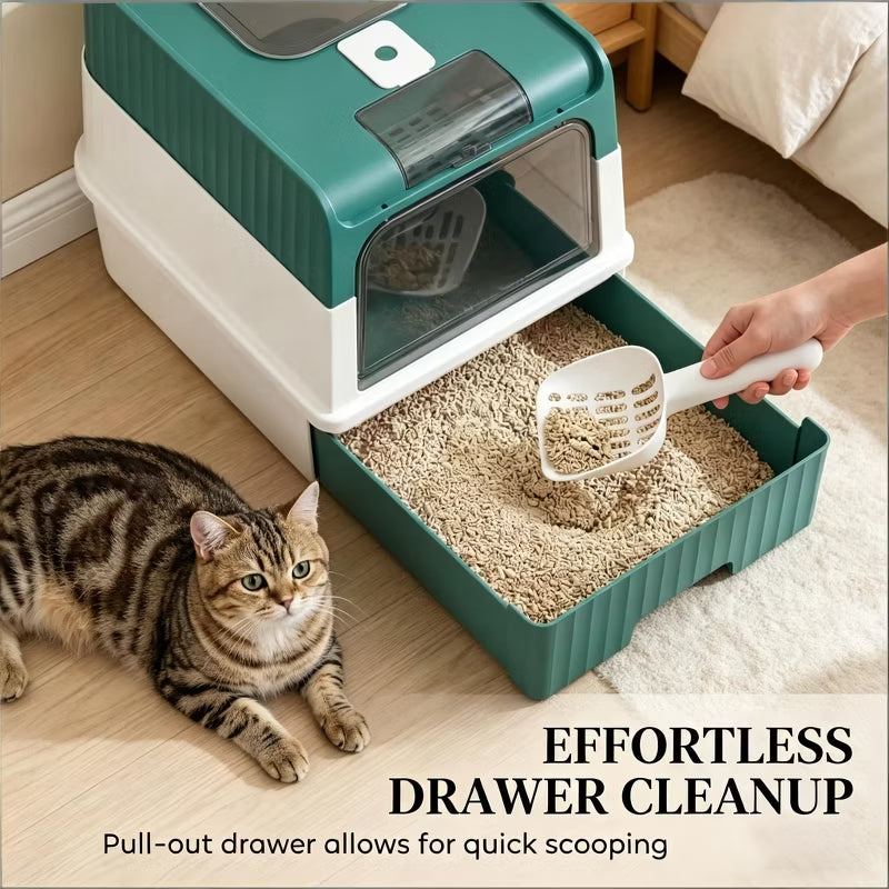 Fully Enclosed Cat Litter Box with Pull-Out Drawer