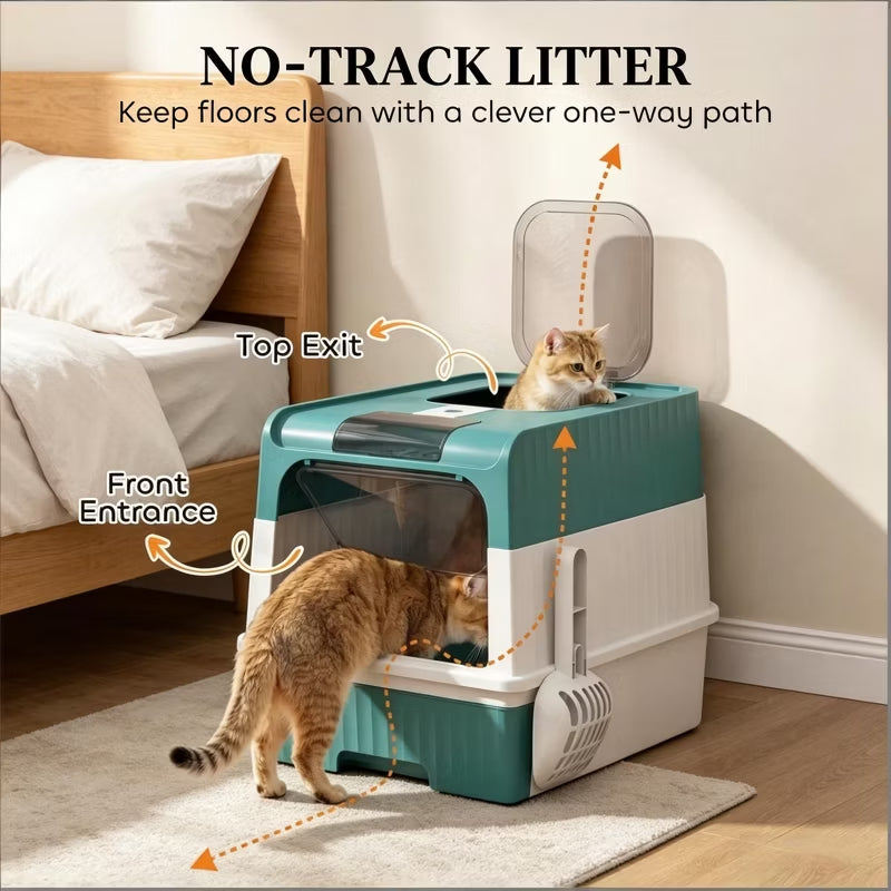 Fully Enclosed Cat Litter Box with Pull-Out Drawer
