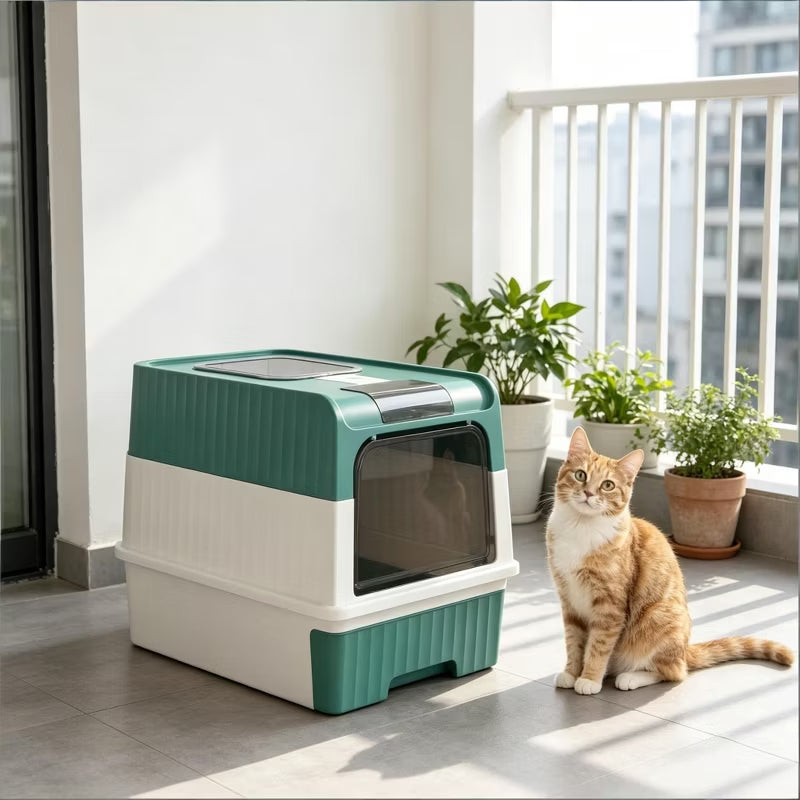 Fully Enclosed Cat Litter Box with Pull-Out Drawer