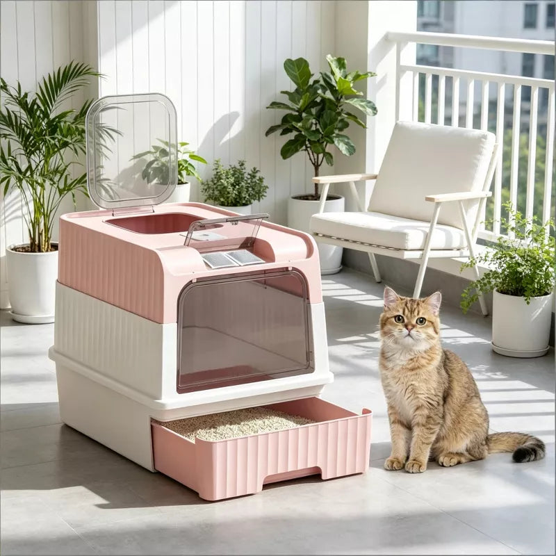 Fully Enclosed Cat Litter Box with Pull-Out Drawer