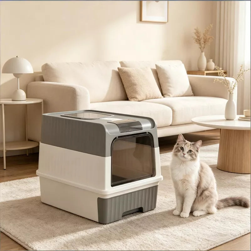 Fully Enclosed Cat Litter Box with Pull-Out Drawer