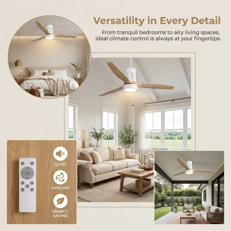 Low Profile Ceiling Fan with Light and Quiet DC Motor Remote Control