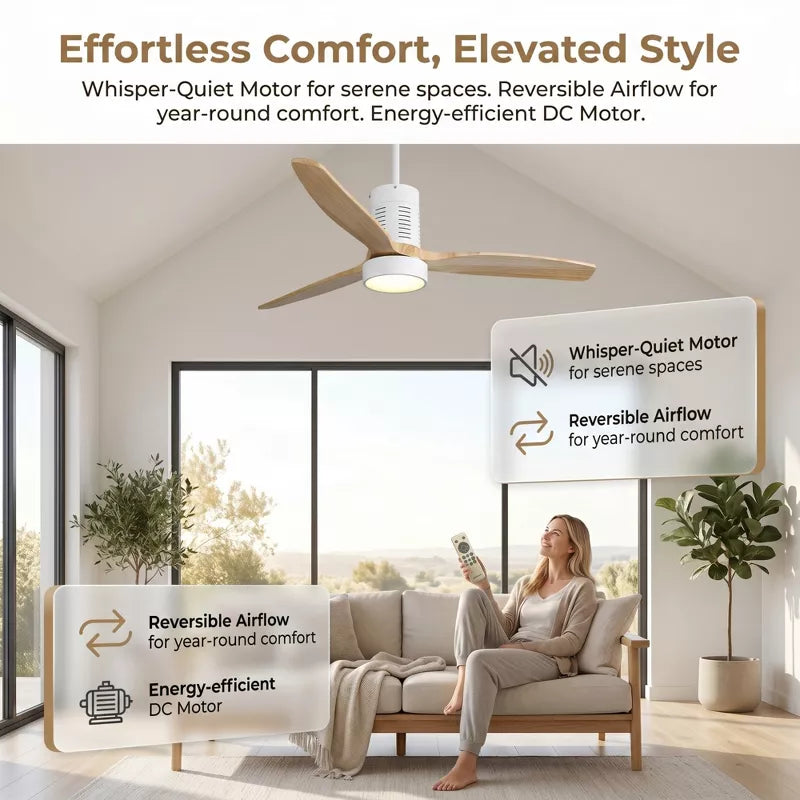 Low Profile Ceiling Fan with Light and Quiet DC Motor Remote Control