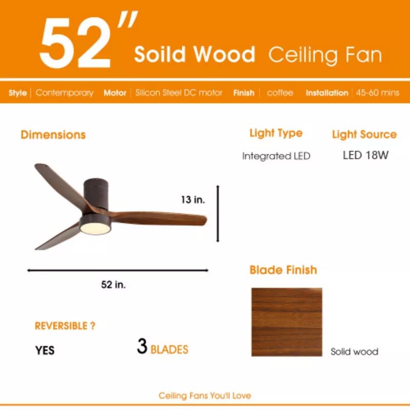 Low Profile Ceiling Fan with Light and Quiet DC Motor Remote Control