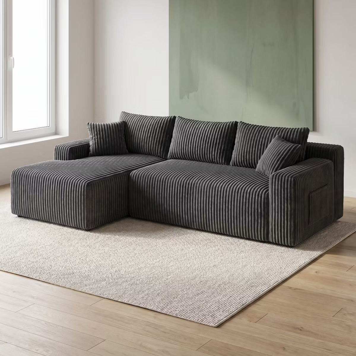 Sectional Couch with Right-Facing Chaise, 4-Seater Jumbo Corduroy