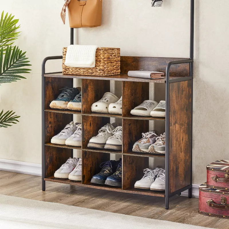 3 in 1 Coat Rack with Shoe Storage and Hanging Rod for Entryway Organization