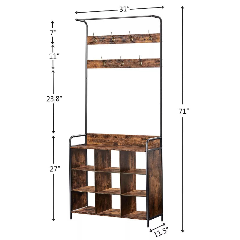 3 in 1 Coat Rack with Shoe Storage and Hanging Rod for Entryway Organization