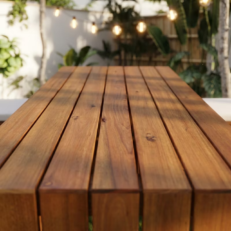 5-Piece Acacia Wood Outdoor Bar Set with Cushioned Stools – Patio Bar-Height Table for Backyard, Poolside, Balcony, Natural Wood & Beige