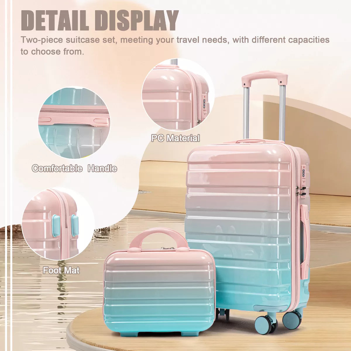 Kids Spinner Luggage Set 14"/20" PC Hard Shell Suitcase with Lock Wheels