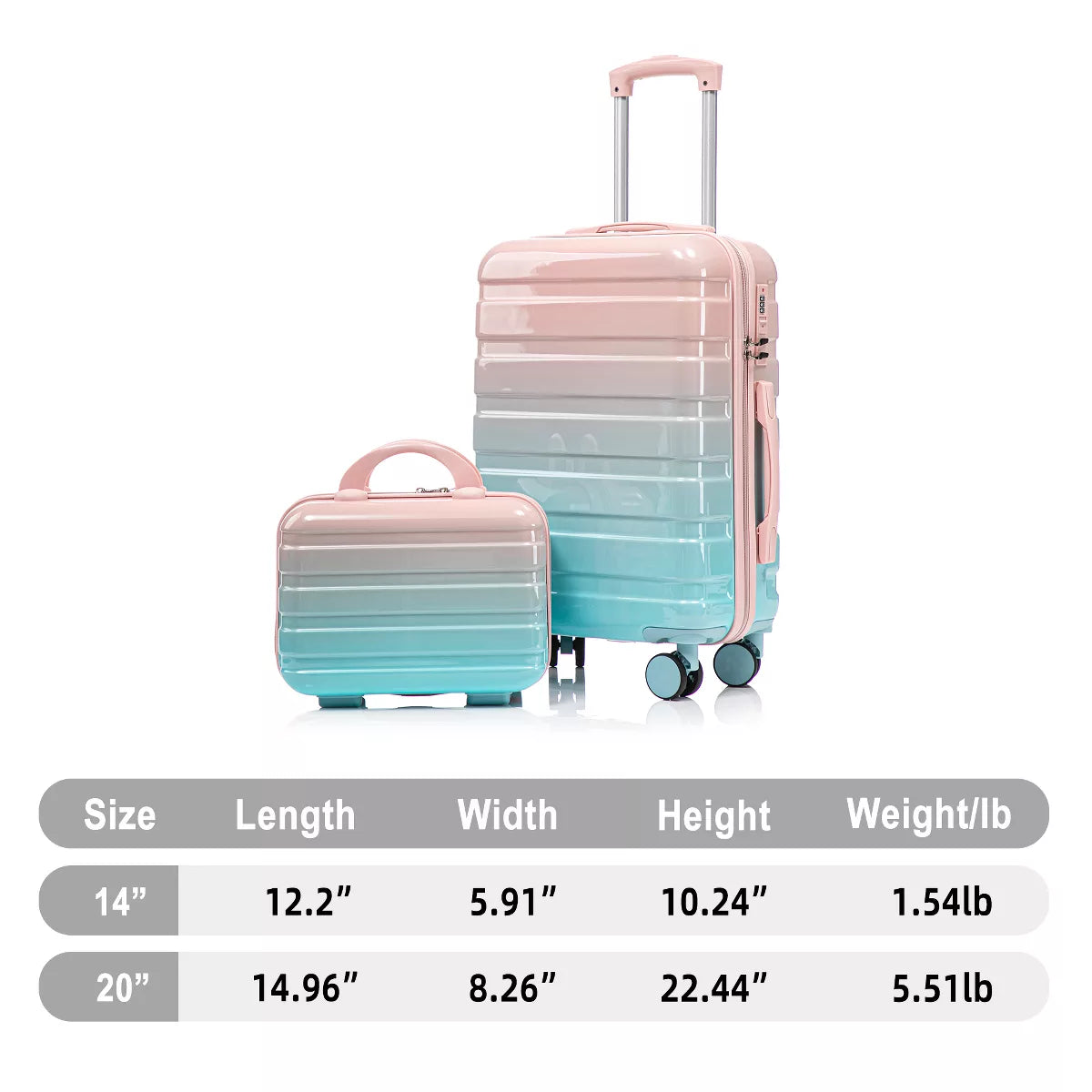 Kids Spinner Luggage Set 14"/20" PC Hard Shell Suitcase with Lock Wheels