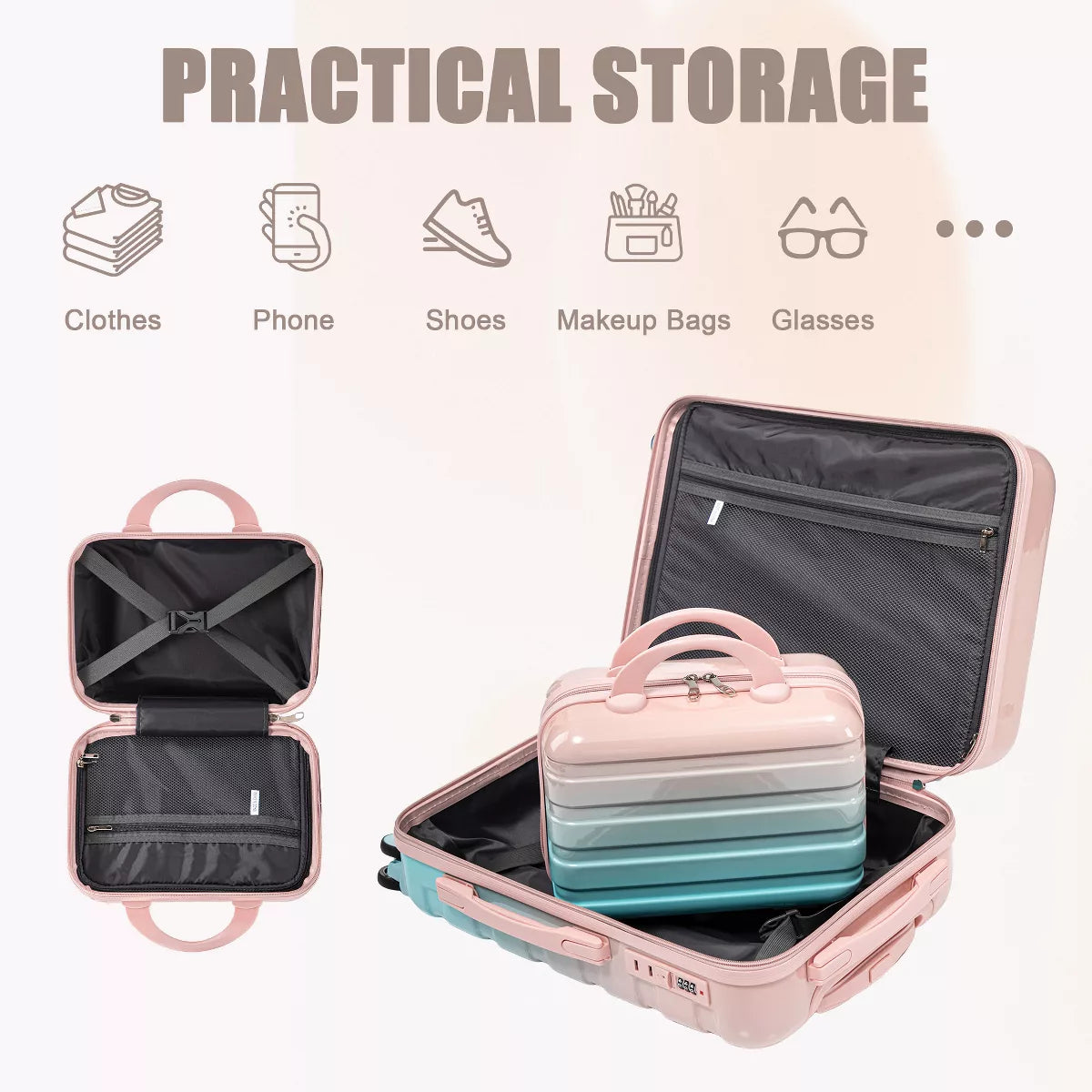 Kids Spinner Luggage Set 14"/20" PC Hard Shell Suitcase with Lock Wheels