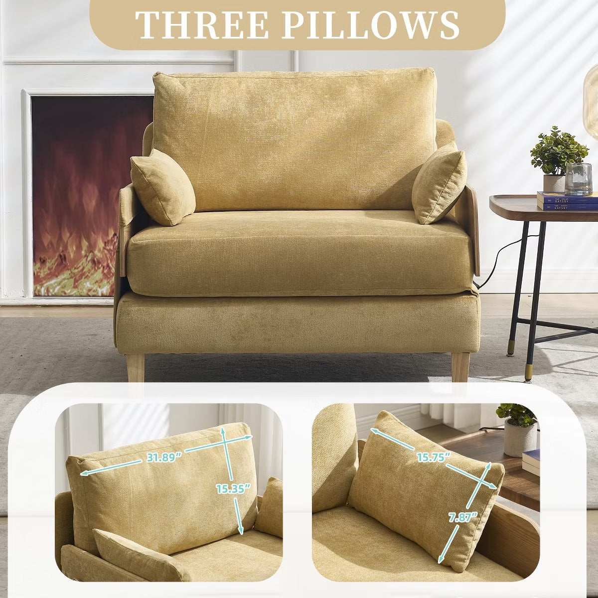 Chenille Sleeper Chair Bed, 3-in-1 Convertible Sofa with Storage Pockets