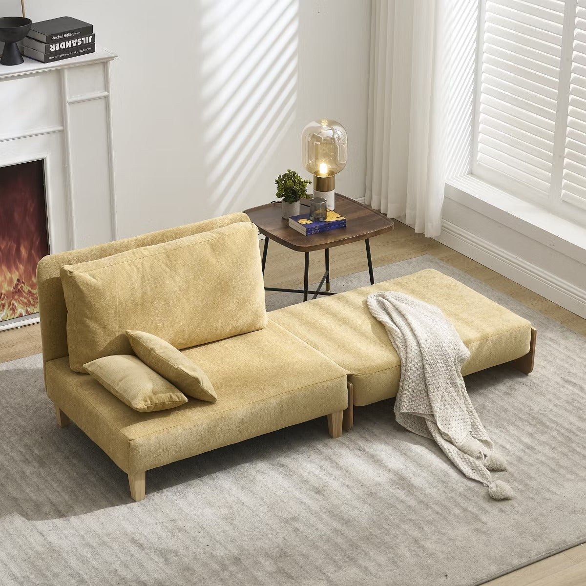 Chenille Sleeper Chair Bed, 3-in-1 Convertible Sofa with Storage Pockets