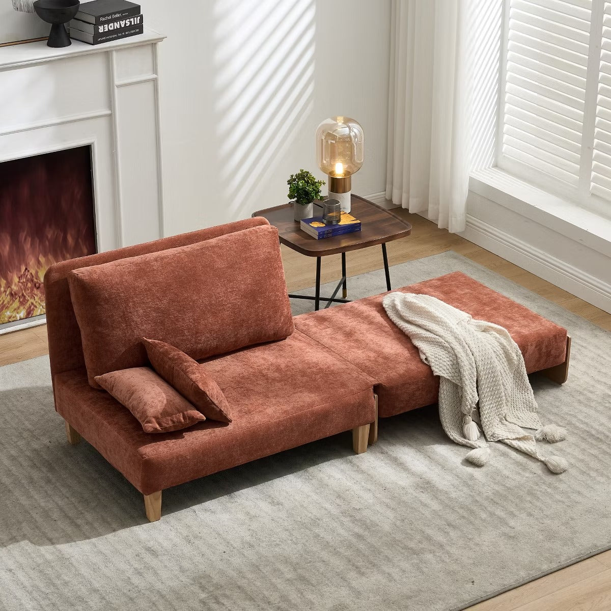 Chenille Sleeper Chair Bed, 3-in-1 Convertible Sofa with Storage Pockets