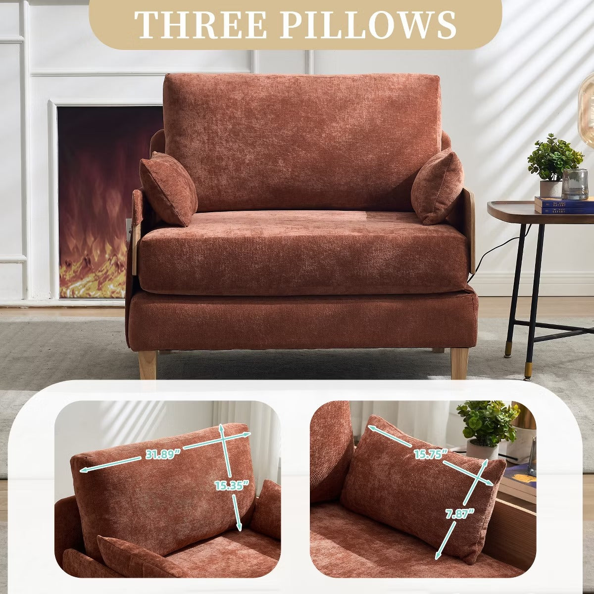 Chenille Sleeper Chair Bed, 3-in-1 Convertible Sofa with Storage Pockets