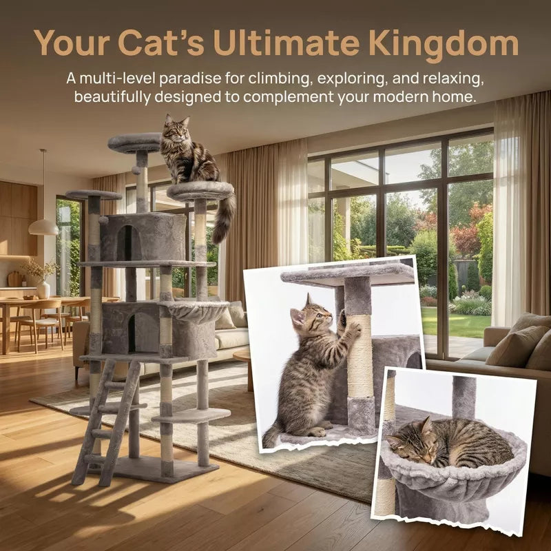 71" Multi-Level Cat Tree Tower – Condo, Hammock, Perches & Sisal Scratching Posts