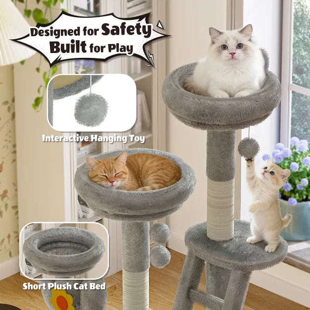 72" Cactus Cat Tree with Space Capsule, Sisal Scratching Posts Multi-Level Tower
