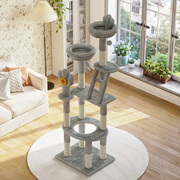 72" Cactus Cat Tree with Space Capsule, Sisal Scratching Posts Multi-Level Tower