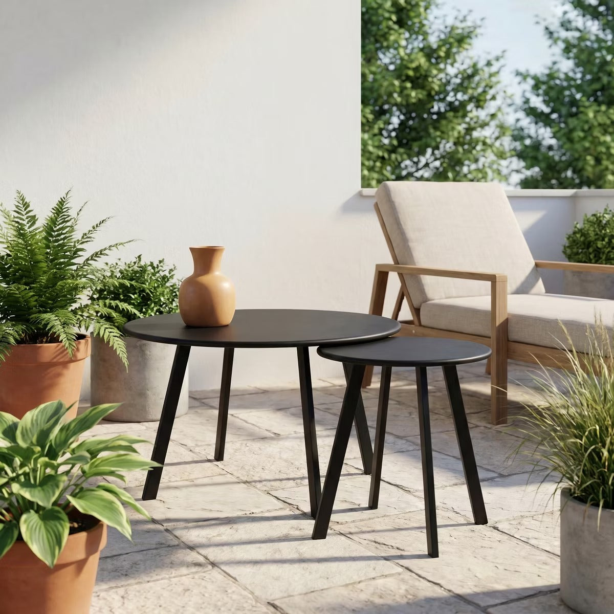 Nesting Coffee Table Set for Small Spaces, Modern Black Metal