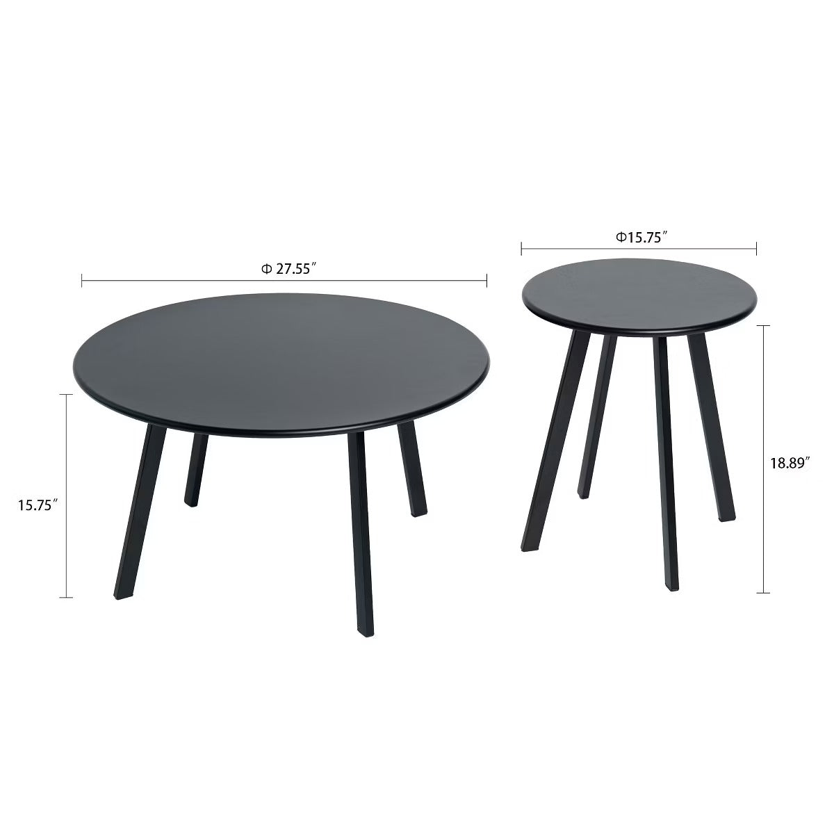 Nesting Coffee Table Set for Small Spaces, Modern Black Metal