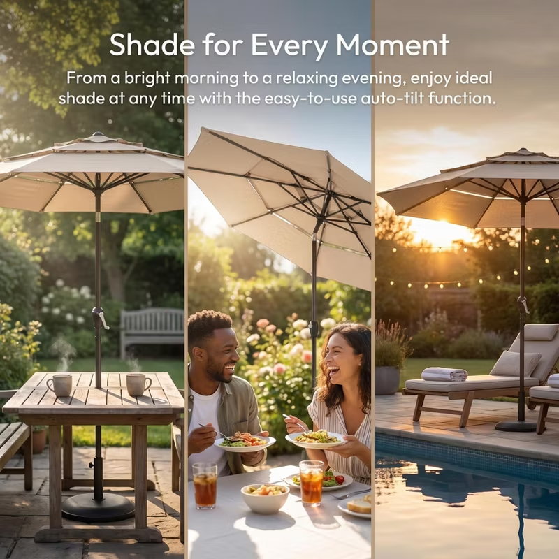 10ft Aluminum 3-Tier Auto-Tilt Outdoor Patio Umbrella – Great Gift for Backyard, Pool, Deck or Market Table – Easy Shade for Dining, Garden Gatherings