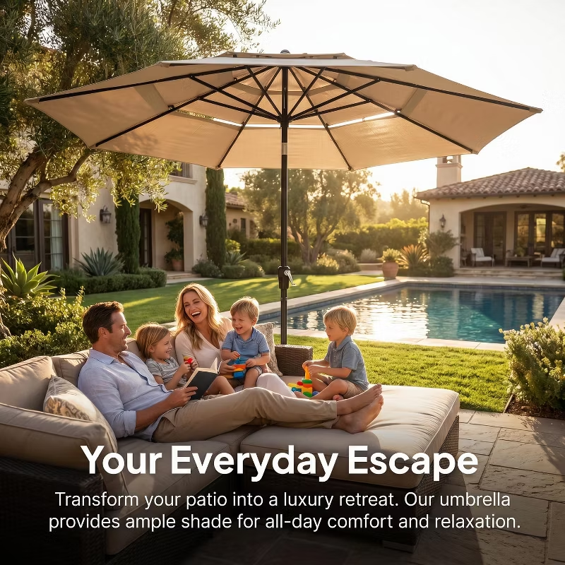 10ft Aluminum 3-Tier Auto-Tilt Outdoor Patio Umbrella – Great Gift for Backyard, Pool, Deck or Market Table – Easy Shade for Dining, Garden Gatherings