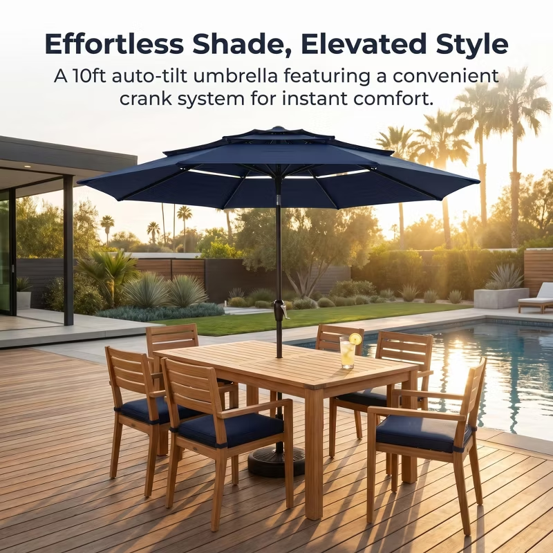 10ft Aluminum 3-Tier Auto-Tilt Outdoor Patio Umbrella – Great Gift for Backyard, Pool, Deck or Market Table – Easy Shade for Dining, Garden Gatherings