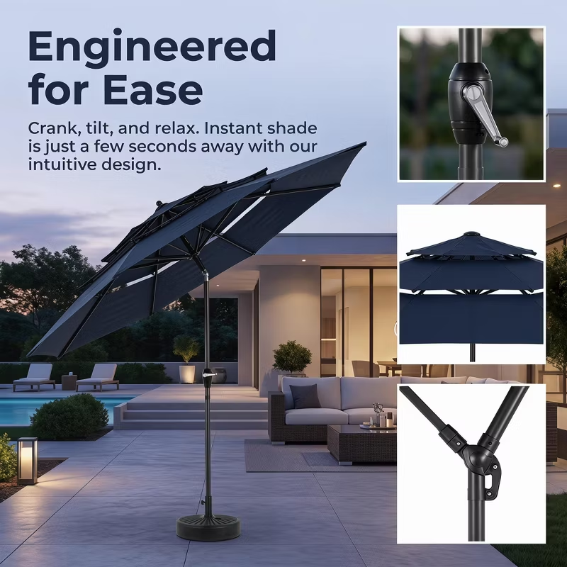 10ft Aluminum 3-Tier Auto-Tilt Outdoor Patio Umbrella – Great Gift for Backyard, Pool, Deck or Market Table – Easy Shade for Dining, Garden Gatherings