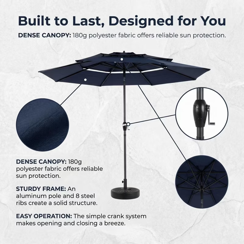 10ft Aluminum 3-Tier Auto-Tilt Outdoor Patio Umbrella – Great Gift for Backyard, Pool, Deck or Market Table – Easy Shade for Dining, Garden Gatherings