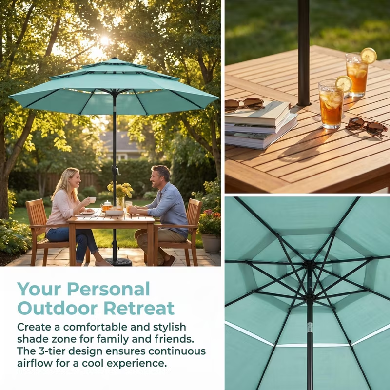 10ft Aluminum 3-Tier Auto-Tilt Outdoor Patio Umbrella – Great Gift for Backyard, Pool, Deck or Market Table – Easy Shade for Dining, Garden Gatherings