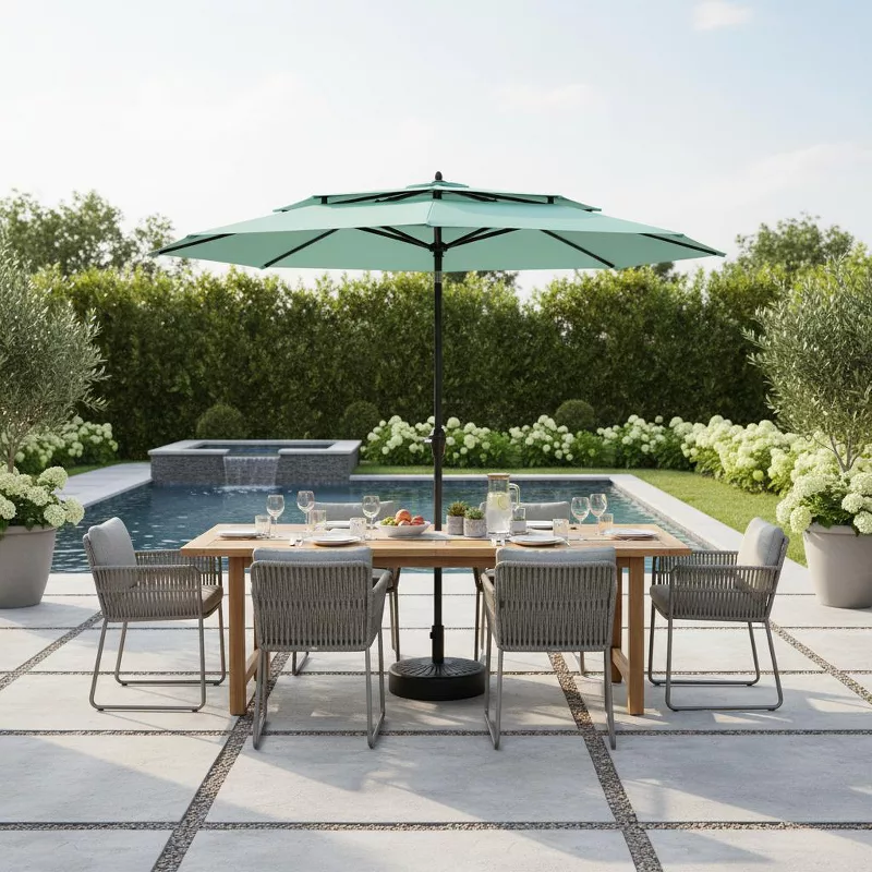 10ft Aluminum 3-Tier Auto-Tilt Outdoor Patio Umbrella – Great Gift for Backyard, Pool, Deck or Market Table – Easy Shade for Dining, Garden Gatherings
