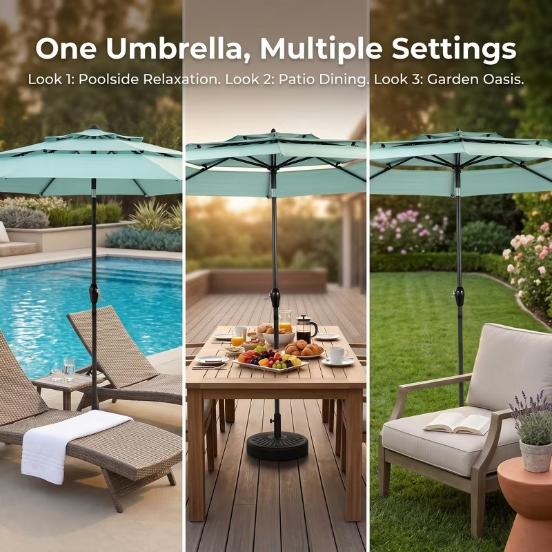 10ft Aluminum 3-Tier Auto-Tilt Outdoor Patio Umbrella – Great Gift for Backyard, Pool, Deck or Market Table – Easy Shade for Dining, Garden Gatherings