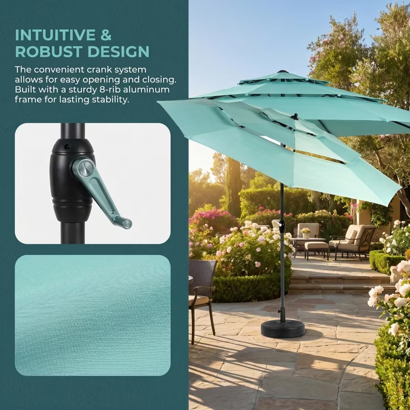 10ft Aluminum 3-Tier Auto-Tilt Outdoor Patio Umbrella – Great Gift for Backyard, Pool, Deck or Market Table – Easy Shade for Dining, Garden Gatherings