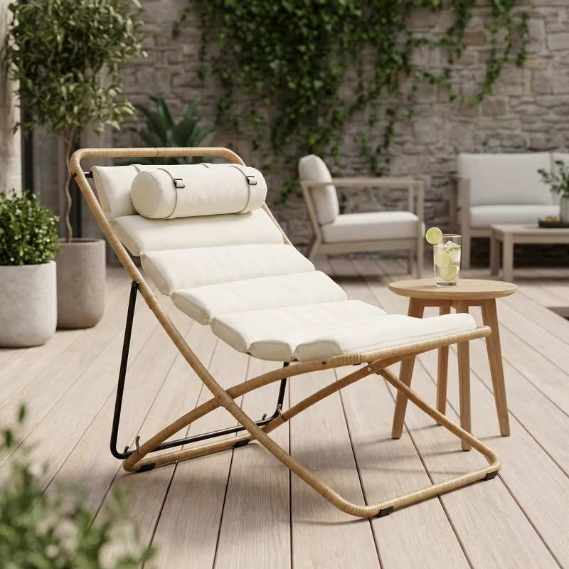 2-Piece Outdoor Folding Lounge Chairs with Cushions & Adjustable Back – Black Frame Patio Chairs for Pool, Backyard, Deck, Camping