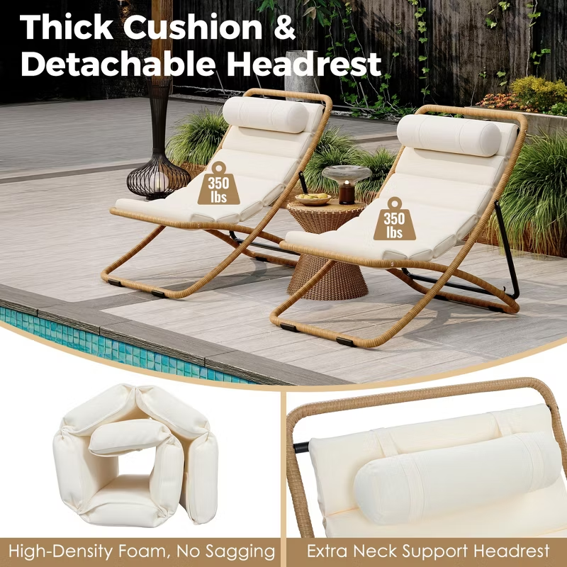 2-Piece Outdoor Folding Lounge Chairs with Cushions & Adjustable Back – Black Frame Patio Chairs for Pool, Backyard, Deck, Camping
