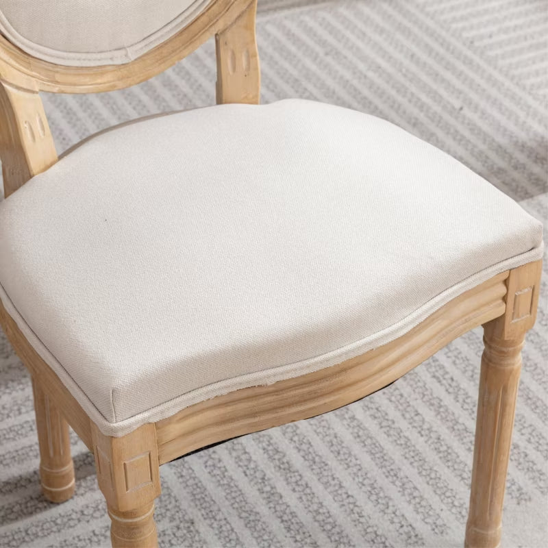 French Country Dining Chairs Set of 2 – Upholstered Oval Back Wood Chairs