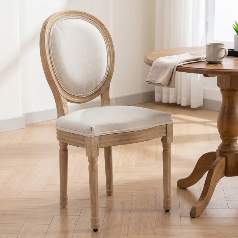 French Country Dining Chairs Set of 2 – Upholstered Oval Back Wood Chairs