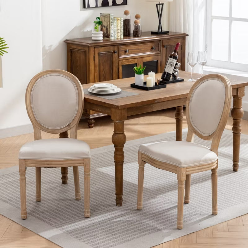 French Country Dining Chairs Set of 2 – Upholstered Oval Back Wood Chairs