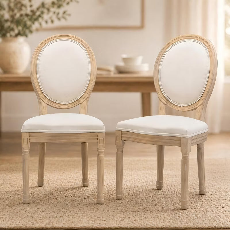French Country Dining Chairs Set of 2 – Upholstered Oval Back Wood Chairs