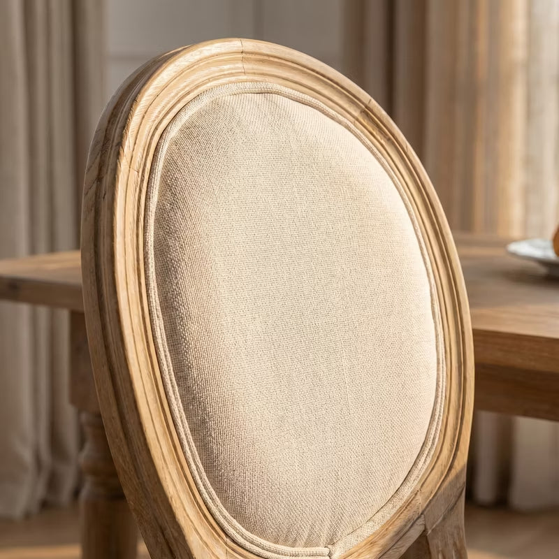 French Country Dining Chairs Set of 2 – Upholstered Oval Back Wood Chairs