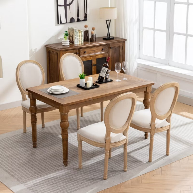 French Country Dining Chairs Set of 2 – Upholstered Oval Back Wood Chairs