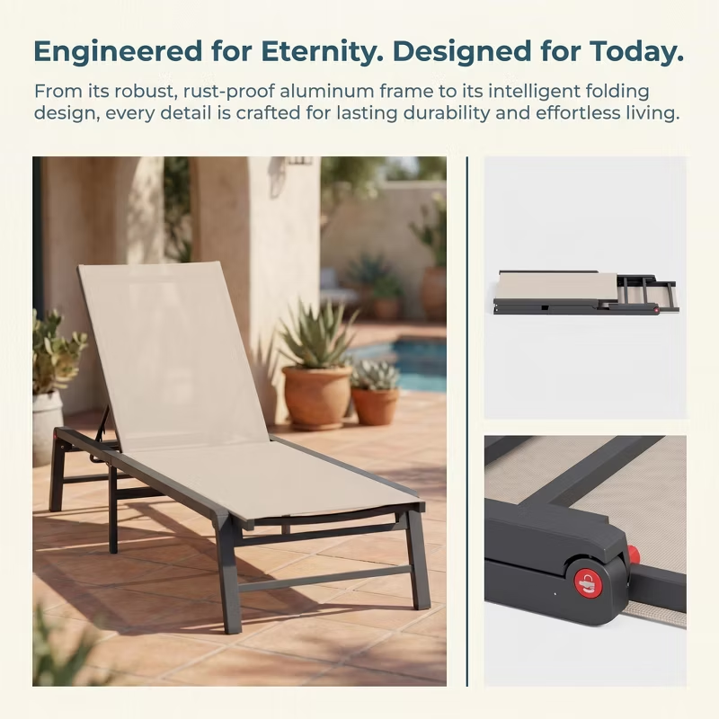 Fully Assembled Aluminum Outdoor Chaise Lounge Set of 2, Adjustable Lay Flat Patio Pool Sun Lounger, Rust-Proof Summer & July 4th Celebrations