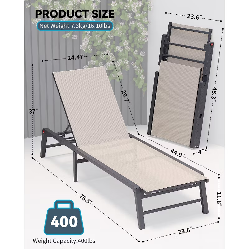 Fully Assembled Aluminum Outdoor Chaise Lounge Set of 2, Adjustable Lay Flat Patio Pool Sun Lounger, Rust-Proof Summer & July 4th Celebrations