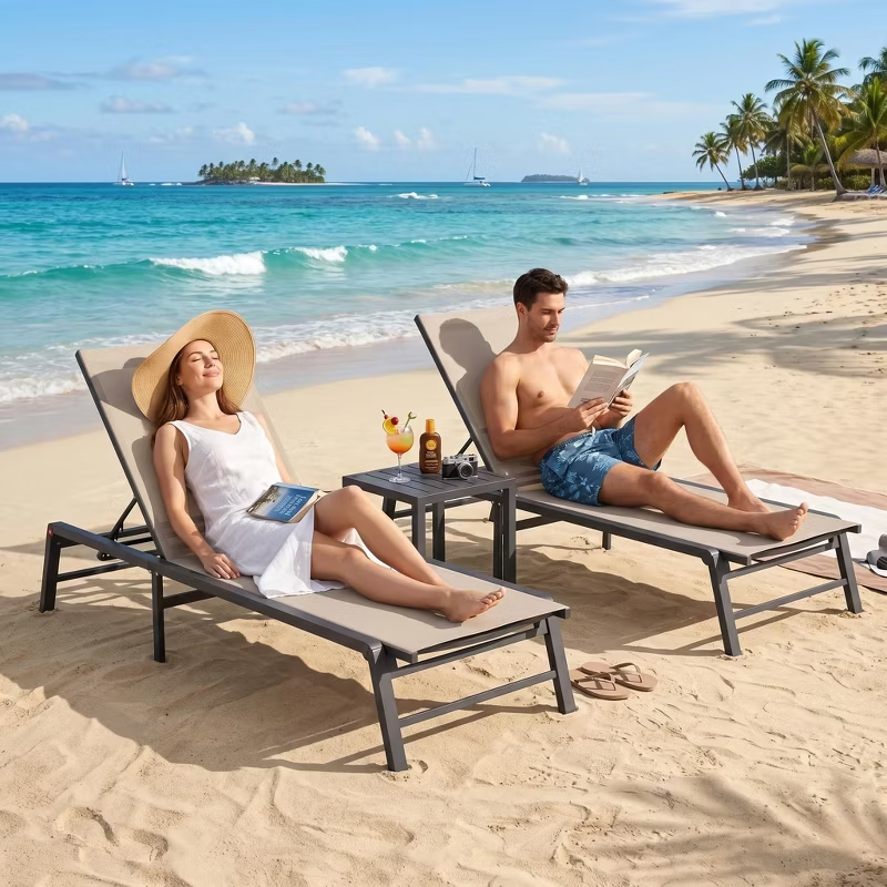 Fully Assembled Aluminum Outdoor Chaise Lounge Set of 2, Adjustable Lay Flat Patio Pool Sun Lounger, Rust-Proof Summer & July 4th Celebrations