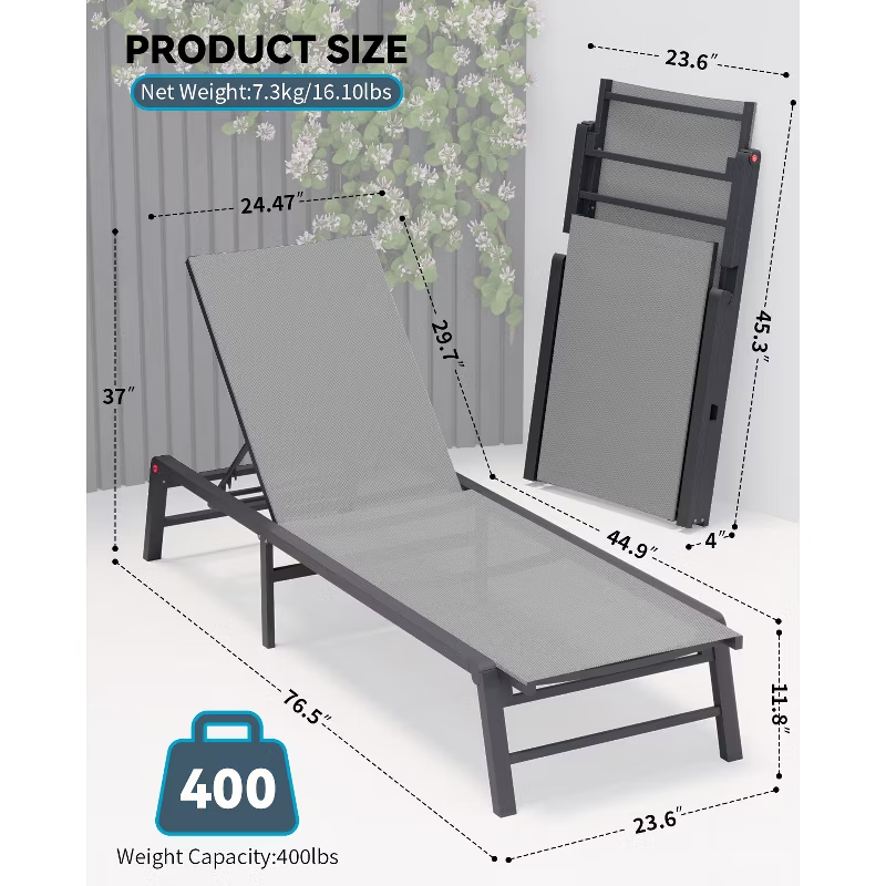 Fully Assembled Aluminum Outdoor Chaise Lounge Set of 2, Adjustable Lay Flat Patio Pool Sun Lounger, Rust-Proof Summer & July 4th Celebrations