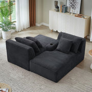 Double Chaise Lounge Sofa, Modular Sleeper with Cupholders & Corduroy Upholstery